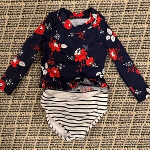 Janie and Jack Navy Floral and Striped Rashguard 2 piece swimsuit for baby